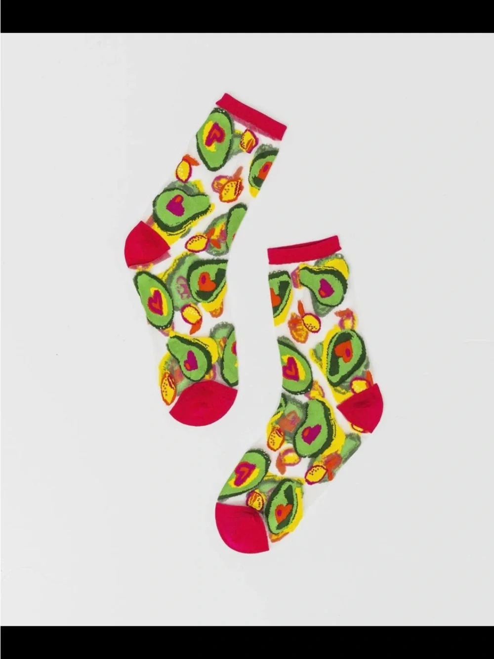 Avocado Lover Sheer Crew Print Socks. Price Firm.